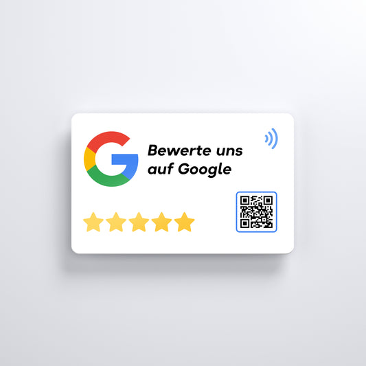 Kontaktlose Google-Bewertungskarte mit NFC und QR-Code